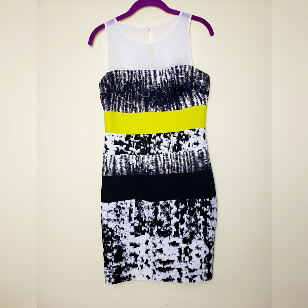 BCBG MaxAzria Womens Sheath Dress Black/White/Green Size 4